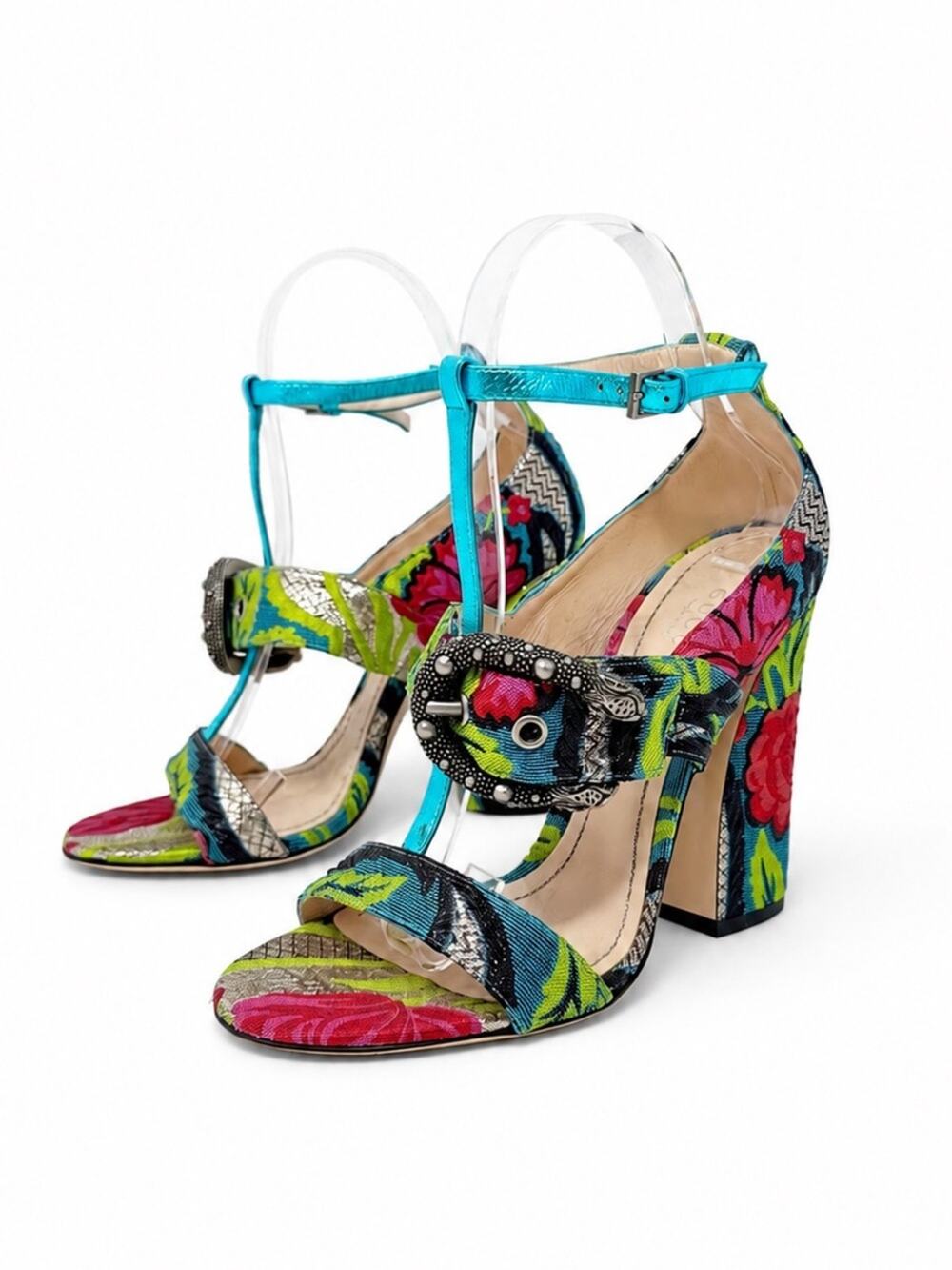 Gucci Dionysus Floral Brocade Block Heel Sandals Womens Size EU 37